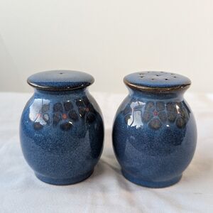 Denby Midnight Blue Ceramic Salt and Pepper Shakers Vintage - Missing Base Corks